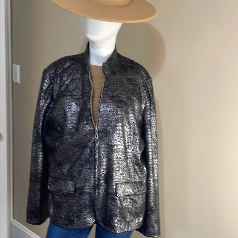Alfred Dunner Black Metallic Blazer with Textured Finish
